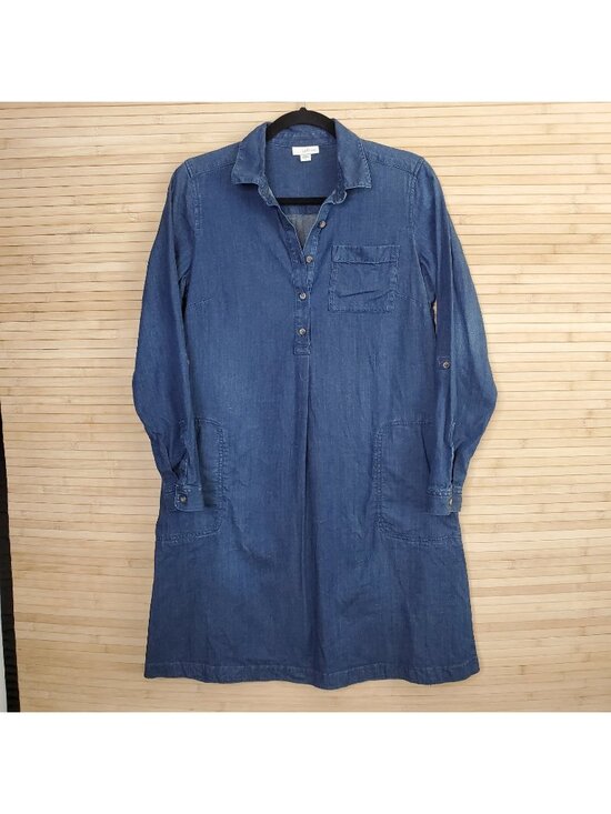 J. Jill Dresses & Skirts - J Jill Denim Cotton Blend Long Roll button Sleeve Shift Dress Size XS
